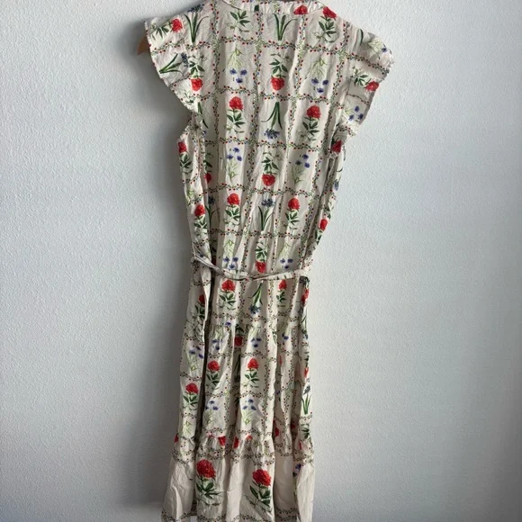 femme de lune Cream Tiered Floral Bohemian Midi Dress Ruffled Sleeve Tie Waist - Picture 7 of 9